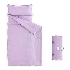 Wake In Cloud – Toddler Nap Mat with Pillow and Blanket, for Kids Boys Girls in Kindergarten Daycare Preschool Pre K, Roll Up Sleeping Bag, Solid Color, Lilac, Standard