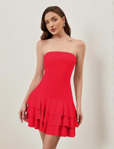 Image of Meladyan Women's 2025 Summer Strapless Tube Dress Sexy Off Shoulder Ruffle Tiered Flowy Mini Dresses