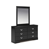 Signature Design by Ashley Huey Vineyard Traditional 6-Drawer Dresser and Mirror with Safety Stop, Black