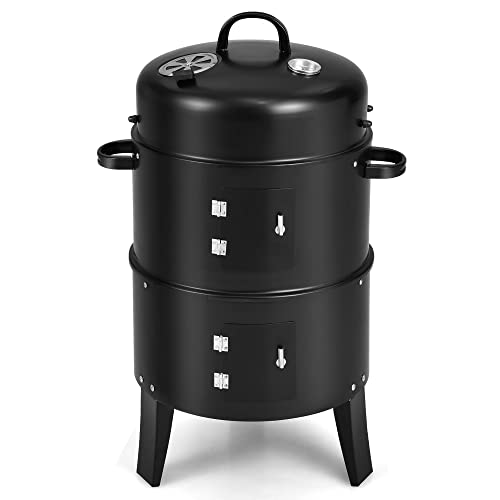 3-In-1 Vertical Charcoal Smoker Portable Bbq Smoker Grill With Detachable 2 Layer #TOP17
