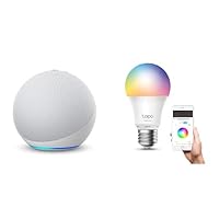 Echo (4th Gen) | Glacier White + TP-Link Tapo L530E Multicolor 806 lumens E27 Smart Bulb