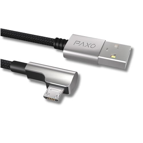 PAXO 0,3 m Nylon Micro USB Kabel schwarz, 90 Grad Winkelstecker, USB auf Mikro USB Ladekabel, Datenkabel, Ladekabel, USB 2.0