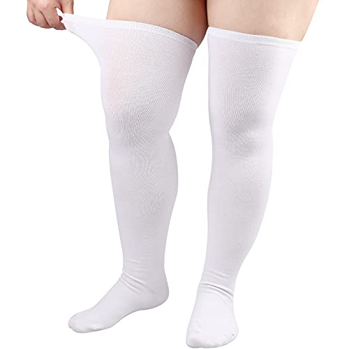 DRESHOW Plus Size Thigh High Socks Striped Over Knee Long Boot Stockings Knee High Tube Socks Leg Warmers for Women2