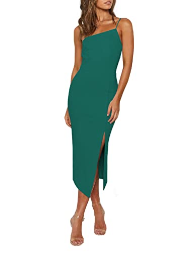 Image of LYANER Women's Spaghetti Straps Split Slit Hem Sleeveless Bodycon Cocktail Party Midi Dress