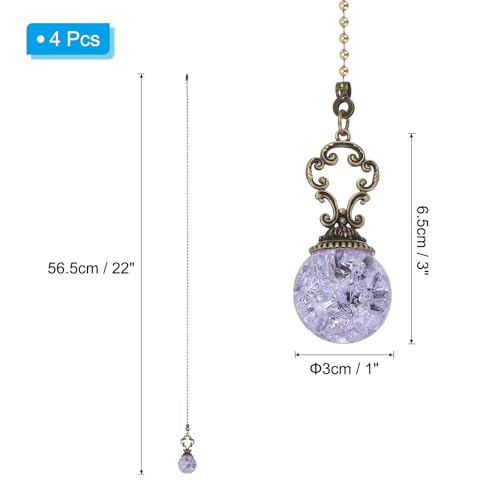 Image of PATIKIL 22 inch Ceiling Fan Pull Chain, 4 Pcs Crystal Pull Chain Fan Connector Vintage Ceiling Fan Ornament Fan Chains Extender for Ceiling Light Lamp Fans, Purple (Ball)