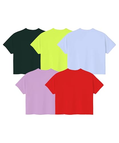 Image of KYDA KIDS 100% Cotton Crop top for Girls - Printed Half Sleeve Stylish Tshirt, Regular Fit Tops for Girl (Pack of 5)