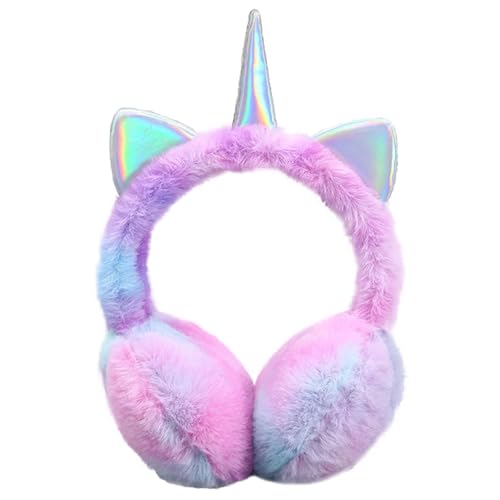 FIHDIOPO Ear Muffs Women Girls Unicorn Earmuffs Winter Accessories Fluffy Plush Adjustable Outdoor Thermal Ear Warmer Skiing Running Ears Covers Protector from Wind Cold Gift for Girl Ladies Purple
