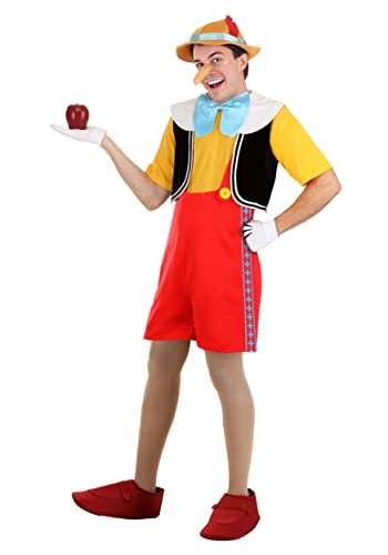 Fun Costumes Authentic Enchanting Disney's Pinocchio Adult Costume for Disney Fans | Ideal for Halloween, Cosplay Events, Disney Themed Parties - X-Large - Red