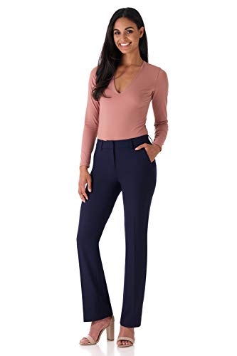 Rekucci Women's Smart Stretch Desk to Dinner Straight Leg Dress Pant, Regular/Tall/Petite Length Trouser
