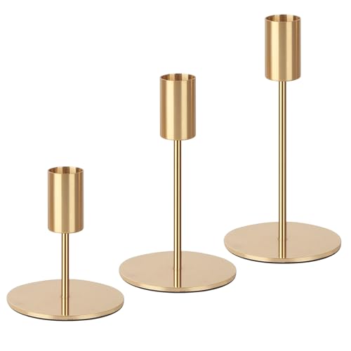 3 PCS Chandelier,Bougeoirs Dorés Taille 9/14/19 CM, Bougeoirs de Mariage, Parfaits pour Les Mariages, Décorations de Table pour la Saint-Valentin