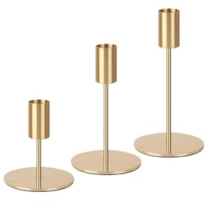3 Set Kerzenhalter Gold,Kerzenständer Stabkerzen 9/14/19CM,Dekorativer Vintage-Kerzenhalter,Hoch Kerzenleuchter aus Metall,Geeignet für Geburtstagsmahlzeiten, Jubiläum, Hochzeit, Heimdekoration