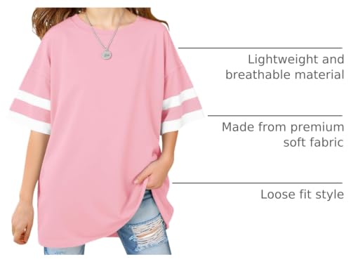 Image of Girls Oversized T Shirts Kids Summer Striped Short Sleeve Tops Casual Crewneck Tees 5-14 Years