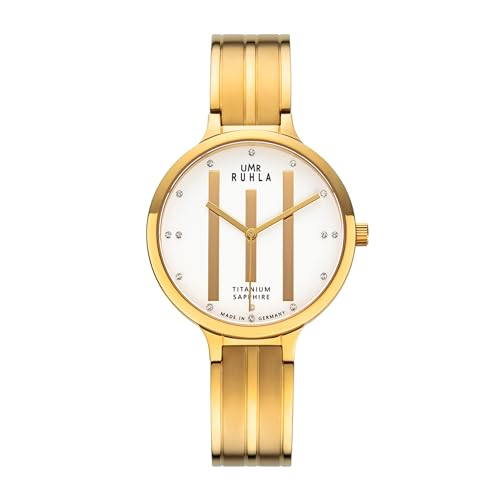 UMR RUHLA Armbanduhr, für Damen, Quarz, Titan, satiniert, Saphirglas, wasserdicht bis 3 bar - Made in Germany, Farbe:Gold