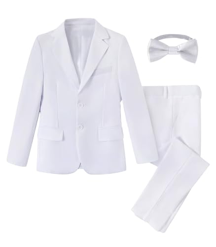 Kids Formal Suits for Boys Size 4T Baby Boy White Suit Boys Slim Fit 2-Piece Wedding Dress Clothes Set Toddler Ring Bearer Tuxedo Outfit with Bowtie