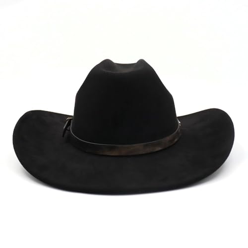 Image of Western Suede Cowboy Hat for Women Men Wide Brim Classic Cowboy Cowgirl Hat with Buckle Belt Felt Fedora Hat