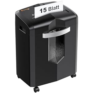 Bonsaii 15 vellen papierversnipperaar, P4 papierversnipperaar kan cd, creditcards en nietjes versnipperen, papiervastloop-vermijdingssysteem, thuiskantoor versnipperaar met reservoir van 20 liter en