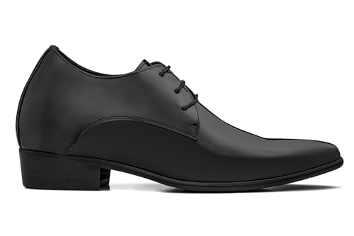 CALTO Men's Invisible Height Increasing Elevator Shoes - Jet Black Patent Leather Lace-up Formal Dress Oxfords - 2.8 Inches Taller - K2726 - Size 9 D(M) US2