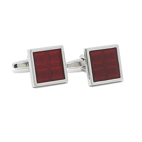 Square Burgundy Checks Cufflinks With Box Red Cuff Links Men Gift3