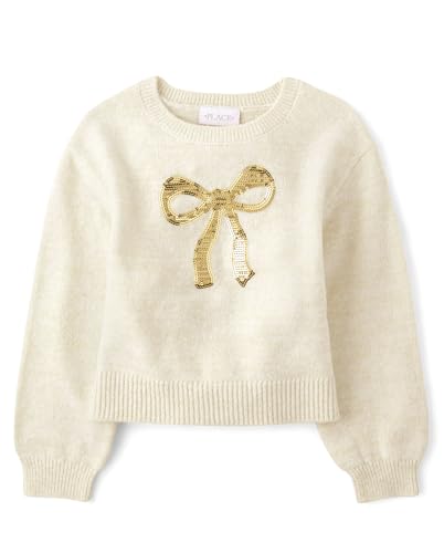 The Children's Place Girls' Long Sleeve Crew Neck Pullover Sequin Sweater