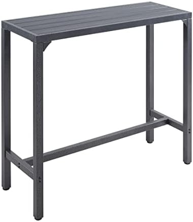 TMEE Outdoor Bar Table Patio High Pub Table 55”L Counter Height Table with Waterproof Top and Sturdy Metal Frame for Hot Tub/Poolside/Garden/Balcony/Hallway/Bistro, Rectangle, Black