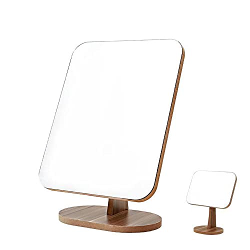 Hosoncovy Wooden Desktop Mirror with Stand - Tabletop Rectangle Makeup Vanity Mirror - Free Standing for Bathroom