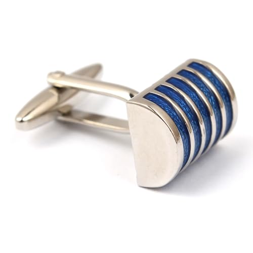 Mancuernillas horizontales azules OTAA con baño de rodio plata miniatura 3