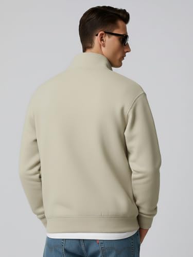 Maniac Mens Plain High Neck Full Sleeve Biscuit Cotton Fleece Sweatshirt - Image 5