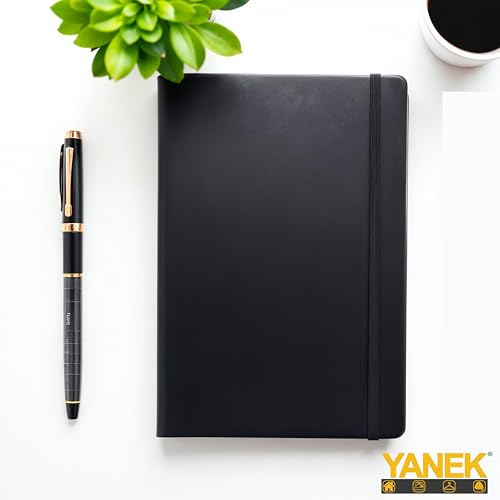 دفتر ملاحظات يانيك A5 مسطر - غلاف مقوى أسود، 160 صفحة، لوحة كتابة للملاحظات والمجلات والرسومات والاستخدام المدرسي والمكتبي والشخصي - متين، محمول، عبوة من قطعة واحدة (أسود)
