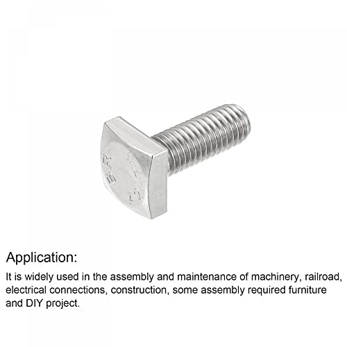 Image of uxcell Square Head Bolt, 5pcs M10x25mm Fully Thread 304 Stainless Steel Grade C Square Machine Screws