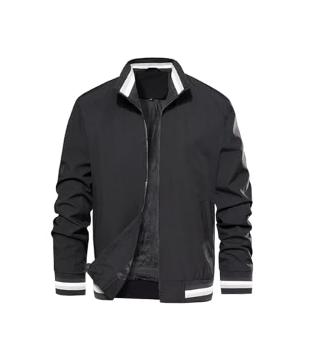 Image of FTIMILD Mens Bomber Jacket Lightweight Causal Windbreaker Stripe Patterned Sport Outerwear Jacket Spring & Fall