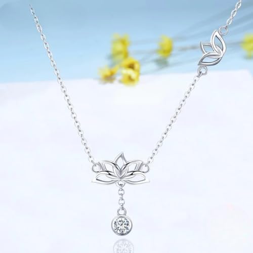 Image of 925 Sterling Silver Lotus Necklace For Women - 14K Gold Filled Lotus Flower Original Pendant Necklaces Lotus Leaf Necklace, Lotus Flower Pendant Necklace, Lotus Flower Necklace