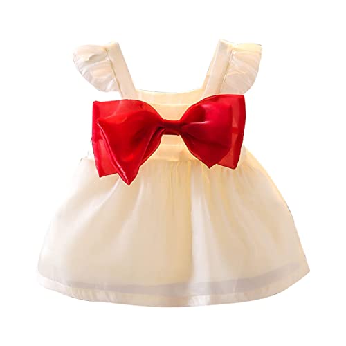 Vestido de verano para niña, vestido de moda con tirantes, sin mangas, con lazo, vestido de Acción de Gracias, blanco, 2-3 años