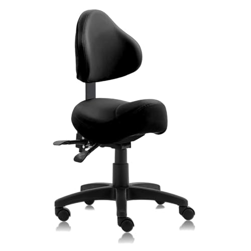 DR.LOMILOMI Pneumatic Swivel Rolling Stool with Backrest for Hygienic Clinic Spa Massage Home and Office - 510 KOA (Black)