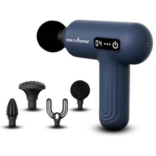 HealthSense Percussion Gun Massager machine for Full Body Pain Relief of Neck, Shoulder, Back, Arm & Foot for Men & Women | 2800 RPM Premium Deep Tissue Massage Gun with LCD Touch Screen | 4 Removable Heads | 6 Speed Levels | High Torque Motor | L