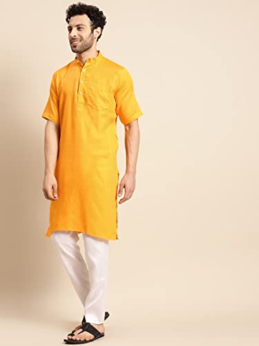Image of Rajubhai Hargovindas Men's Pure Cotton Woven Design Half Sleeve Kurta