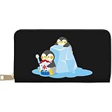 [YINGD] 長財布 かき氷を食べるペンギン ロングウォレット メンズ レディース 小銭入れ お札入れ 大容量 PUレザー おしゃれ かわいい Wallet レザーウォレット 携帯に便利 多機能 男女兼用 プレゼント