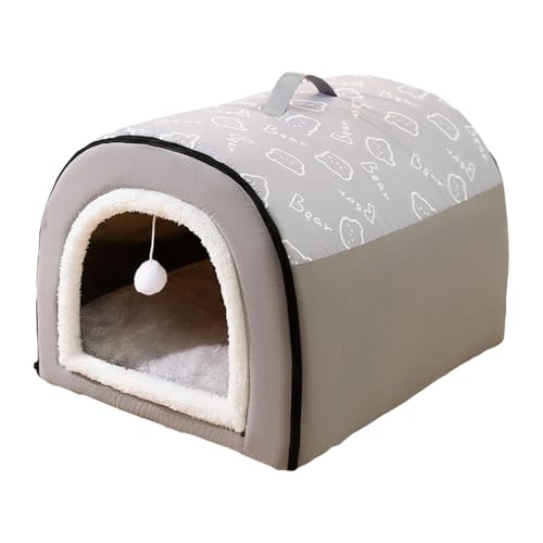 Folpus ポータブル犬小屋 暖かいソフトネスト 自己加温猫用ネスト クッション付き 犬用テント 小型・中型犬用ペットシェルター, M gray