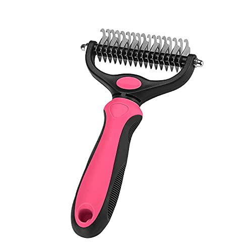 Ptuzos Pet Cat And Dog Stainless Steel Double-Sided Open Knot Comb, Metal Pet Epilator With Non-Slip Handle, Hair Removal Tool, Comb Tangled