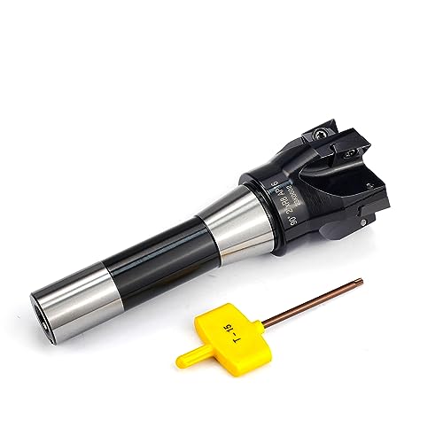 Image of Indexable End Mill with 5 Pcs APKT1604 Carbide Inserts, 2 inch Cutting Diameter, 6-1 /8 inch Overall Length, 90 Degree, R8 Shank, 5 Flutes