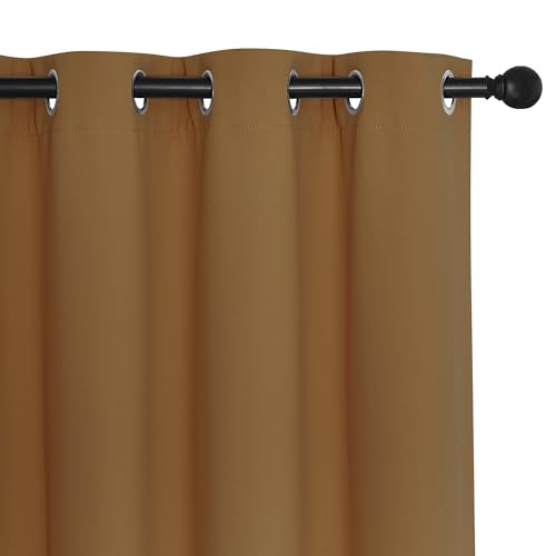 NICETOWN Room Divider Curtain 132 Inches Long, Wide Blackout Sliding Door Curtain for Bedroom, Room Darkening Privacy Window Covering for Patio Door (1 Panel Set, Gold Brown, 80 x 132 Inch)