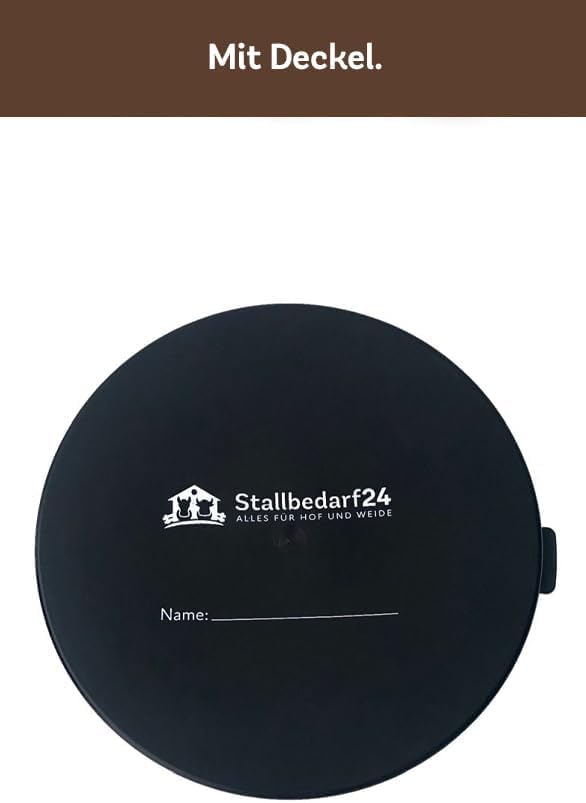 Stallbedarf24® Leckerli Schale – 2 L Aufbewahrungsdose für Futtermittel aus lebensmittelechtem Kunststoff – stapelbar & pflegeleicht – schwarz (mit Deckel)