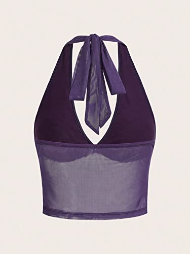 COZYEASE Women's Y2K Sheer Mesh Tie Back Halter Top Floral Print Rhinestone Cami Tops Backless Crop Tee2