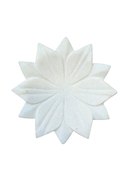 Handcrafted Marble Bowl Lotus Plate for Home Decor | Fruit Bowl | Kamal Urli | Marble Floral Decorative Tray | Marble Scallop Bowl for Table Décor | Housewarming Gifts (4 Inches)-image-2