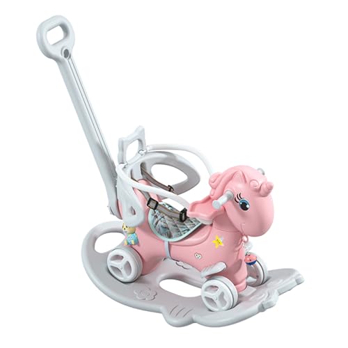 Tzou Baby Rocking Horse Balance Bike Ride On Toys with Push Handle Backrest Balance Plate for Girls Boys Christmas Birthday Gifts Pink