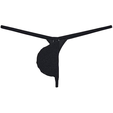 Jaxu Men's Ultra Tiny String Thong Underwear Teardrop-shaped Pouch Tangas Minimum Coverage Underpants Ice Silk T-back Black M Cover