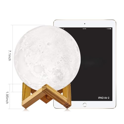 Image of K D 3D Moon Lamp 15CM - 7 Color Rechargeable LED Night Light for Bedroom, Home Decor & Gifts