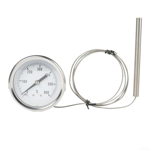 Termómetro de horno de acero inoxidable con sonda de 10 cm, 0 °C – 600 °C, termómetro para barbacoa, para horno, horno de pizza, estufas de leña, medición de temperatura analógica