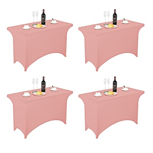 Image of FORLIFE Spandex Table Covers - Fitted 4ft Rectangular Tablecloth, Stretch Patio Table Cover for Wedding, Banquet, Party (Dusty Rose)