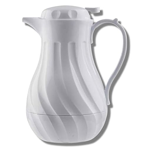TableCraft 1001402 Cash & Carry Connoisserve Coffee Decanter, 40 oz, White, Thumb Press, Swirl Design, Triple Wall Insulation, Color Tag Set Included, Hand Wash