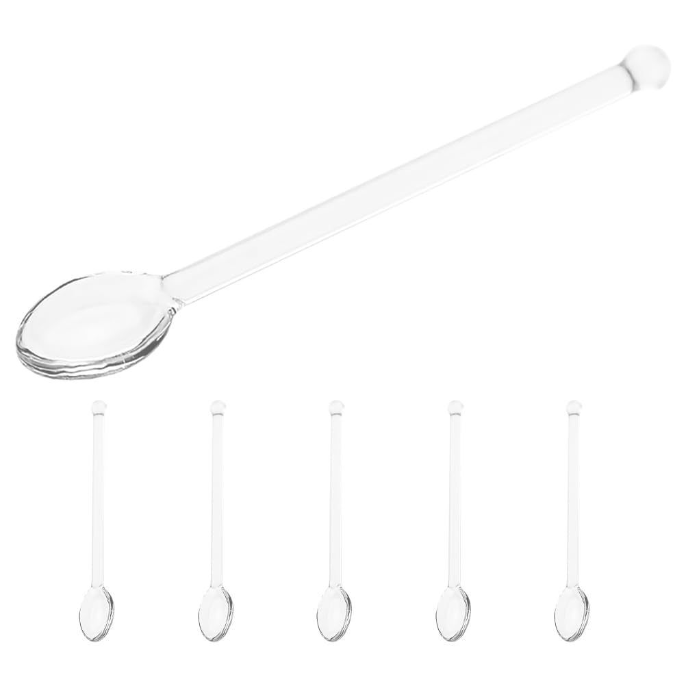 Mobestech 6Pcs Transparent Glass Stirring Spoons for Tea Coffee Espresso Cocktail Milk Mixing Portable Mini Spoons for Home Party Bar Use